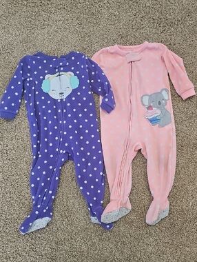 2x Carter's Pink Polka Dot & Purple Polka Dot Footed One-Pieces